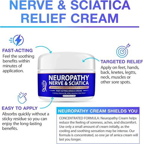 Neuropathy Nerve Relief Cream, Arnica Cream Neuropathy Cream For Nerve & Sciatica, Arnica Gel for Nerves, Hands, Feet, Legs, Back, Neck - Neuropathy Cream With Arnica, Vitamin B6, MSM, Menthol, Aloe in Kuwait