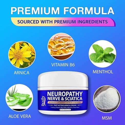 Neuropathy Nerve Relief Cream, Arnica Cream Neuropathy Cream For Nerve & Sciatica, Arnica Gel for Nerves, Hands, Feet, Legs, Back, Neck - Neuropathy Cream With Arnica, Vitamin B6, MSM, Menthol, Aloe in Kuwait