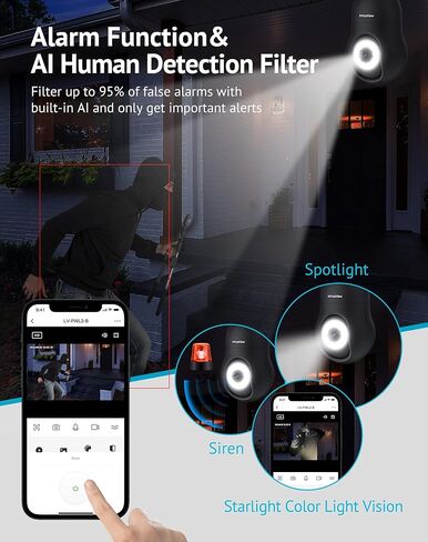 كاميرا مراقبة LaView 4MP لمبة 5G و2.4 جيجا هرتز، 360 درجة 2K لاسلكية خارجية داخلية كاملة الألوان ليلاً ونهارًا، كشف الحركة، إنذار مسموع، سهلة التركيب، متوافقة مع Alexa (عبوتان) in Kuwait