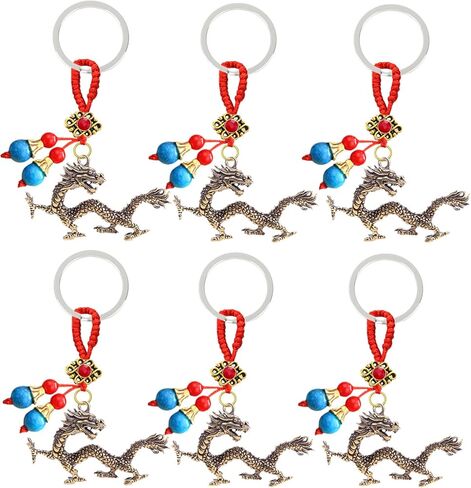 Acewen 6 قطع التنين الصيني السنة الجديدة سلاسل المفاتيح 2024 سنة التنين الحلي هدية كيرينغ لمفاتيح السيارة فنغ شوي ديكور معلق مهرجان الربيع الصيني زودياك نعمة تذكارية in Kuwait
