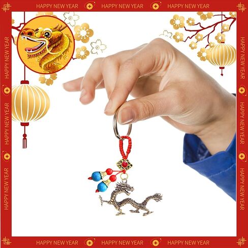 Acewen 6 قطع التنين الصيني السنة الجديدة سلاسل المفاتيح 2024 سنة التنين الحلي هدية كيرينغ لمفاتيح السيارة فنغ شوي ديكور معلق مهرجان الربيع الصيني زودياك نعمة تذكارية in Kuwait