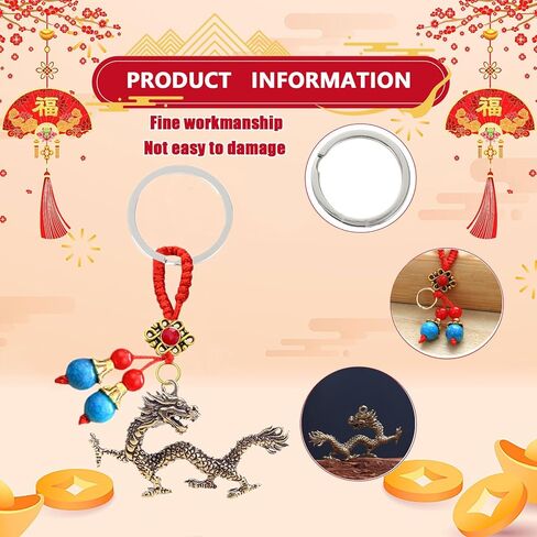 Acewen 6 قطع التنين الصيني السنة الجديدة سلاسل المفاتيح 2024 سنة التنين الحلي هدية كيرينغ لمفاتيح السيارة فنغ شوي ديكور معلق مهرجان الربيع الصيني زودياك نعمة تذكارية in Kuwait