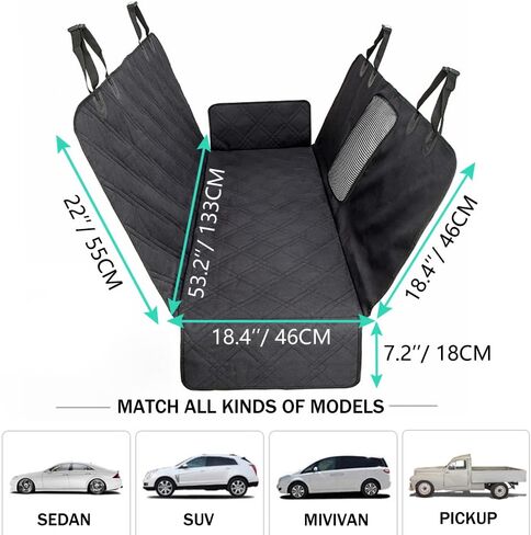 LASOCUHOO Dog Car Seat Cover, Waterproof Dog Seat Cover with Mesh Window, Dog Seat Cover for Back Seat for Cars Trucks and SUVs - Black in Kuwait