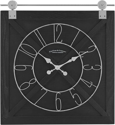 FirsTime & Co. Black Farmstead Barn Door Wall Clock for Home Office, Kitchen, Living Room, Bedroom, Square, Wood and Metal, Farmhouse Decor, 29 x 27 inches in Kuwait