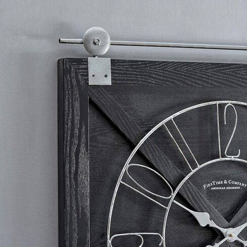 FirsTime & Co. Black Farmstead Barn Door Wall Clock for Home Office, Kitchen, Living Room, Bedroom, Square, Wood and Metal, Farmhouse Decor, 29 x 27 inches in Kuwait