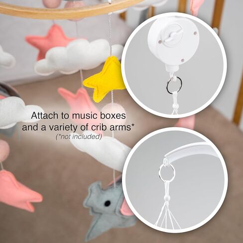 هاتف محمول على شكل فيل لسرير الأطفال - هاتف محمول على شكل فيل باللونين الوردي والرمادي، بما في ذلك ديكور حضانة الفيل المتوافق مع إكليل in Kuwait