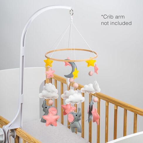 هاتف محمول على شكل فيل لسرير الأطفال - هاتف محمول على شكل فيل باللونين الوردي والرمادي، بما في ذلك ديكور حضانة الفيل المتوافق مع إكليل in Kuwait