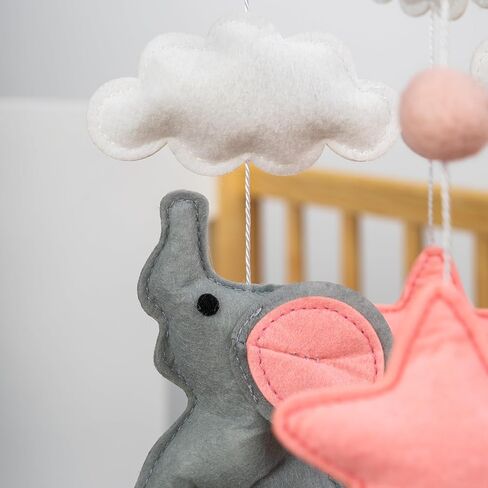 هاتف محمول على شكل فيل لسرير الأطفال - هاتف محمول على شكل فيل باللونين الوردي والرمادي، بما في ذلك ديكور حضانة الفيل المتوافق مع إكليل in Kuwait