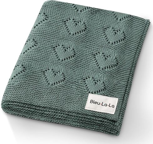 Cotton Heart Knit Swaddle Baby Blanket for Boys - Soft Warm Cozy Swaddling Receiving Cuddle Stroller and Crib Blanket for Newborns, Infants & Toddlers (Denim, 0-2 Years) in Kuwait