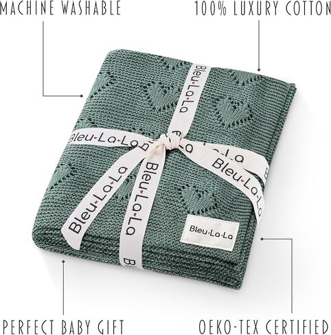 Cotton Heart Knit Swaddle Baby Blanket for Boys - Soft Warm Cozy Swaddling Receiving Cuddle Stroller and Crib Blanket for Newborns, Infants & Toddlers (Denim, 0-2 Years) in Kuwait