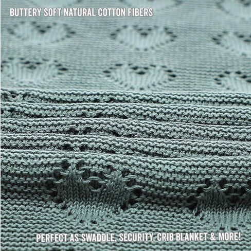 Cotton Heart Knit Swaddle Baby Blanket for Boys - Soft Warm Cozy Swaddling Receiving Cuddle Stroller and Crib Blanket for Newborns, Infants & Toddlers (Denim, 0-2 Years) in Kuwait