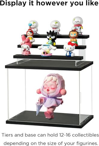 NOZE 12 x 9 Inch Black Clear Display Case with Light, Acrylic Cube Storage Box for Minifigures, Collectibles, Dustproof Protection Storage & Organize in Kuwait