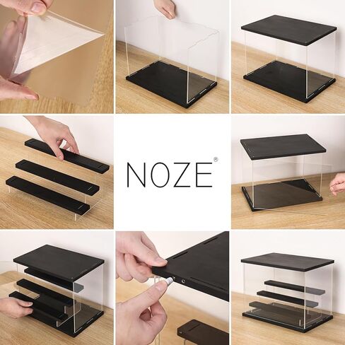 NOZE 12 x 9 Inch Black Clear Display Case with Light, Acrylic Cube Storage Box for Minifigures, Collectibles, Dustproof Protection Storage & Organize in Kuwait