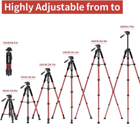 74 Inch Heavy Duty Tripod Stand for Cameras, Cell Phones, Projectors, Webcams, Spotting Scopes - Complete Unit for Canon, Nikon, Sony - Perfect for Phone & Camera Photography(Blue) in Kuwait