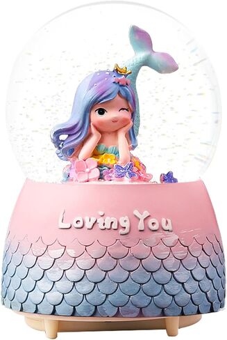 Mermaid Snow Globes for Kids,100MM Musical Snow Globes with LED Lights,Christmas Birthday Gift for Girls Age 8 9 10 11 12 in Kuwait