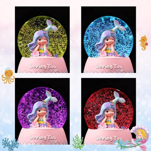 Mermaid Snow Globes for Kids,100MM Musical Snow Globes with LED Lights,Christmas Birthday Gift for Girls Age 8 9 10 11 12 in Kuwait