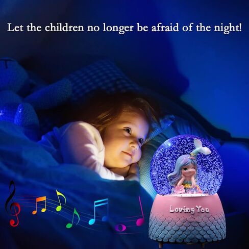Mermaid Snow Globes for Kids,100MM Musical Snow Globes with LED Lights,Christmas Birthday Gift for Girls Age 8 9 10 11 12 in Kuwait