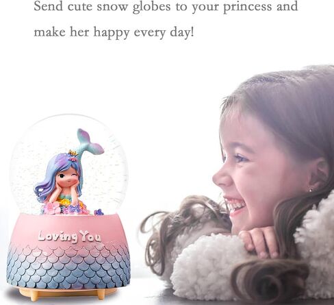 Mermaid Snow Globes for Kids,100MM Musical Snow Globes with LED Lights,Christmas Birthday Gift for Girls Age 8 9 10 11 12 in Kuwait