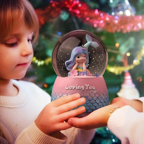 Mermaid Snow Globes for Kids,100MM Musical Snow Globes with LED Lights,Christmas Birthday Gift for Girls Age 8 9 10 11 12 in Kuwait
