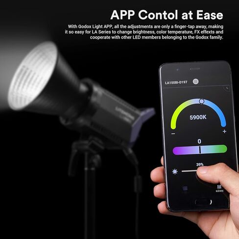 Godox LA150D LED Video Light, 190W 84800LUX@1M Daylight Studio Light, 5600K Bowens Mount LED Continuous Light, CRI 96+ 8 FX Effect 0-100% Dimming APP Control Photography LED Light in Kuwait