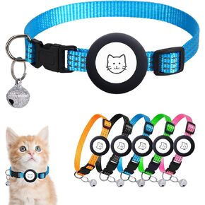 Airtag Cat Collar, 8-13.6" Reflective Air Tag Cat Collar with Bell 2/5" in Width and Silicone Airtag Holder Case Compatible with Apple Airtag for Cat Kitten Puppy (Black) in Saudi Arabia
