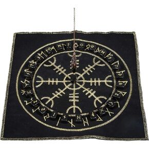 mookaitedecor Tiger's Eye Rune Stones Set & 6 Facted Crystal Pendulum with Viking Compass Embroidered Energy Mat for Divination Meditation Reiki Healing in Kuwait