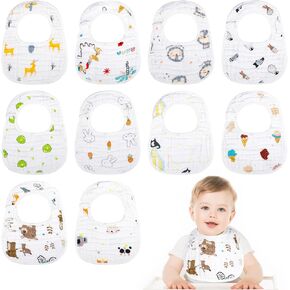 فو يامب 10 قطع من مرايل الموسلين للاطفال الاولاد والبنات، 100% قطن الموسلين الماص بطبقات ناعمة، 8 طبقات من الموسلين لتسنين الرضع واللعاب in Kuwait