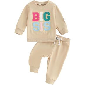 Karuedoo Big Sister Little Sister Matching Outfits Baby Girl Big Sis Lil Sis Embroidery Sweatshirt and Pants Set Fall Clothes