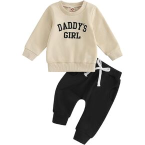 ملابس YINGISFITM للأطفال الصغار والبنات، سويت شيرت مطبوع عليه Daddys Girls، سروال رياضي طويل للخريف والشتاء، مجموعة ملابس رياضية in Kuwait