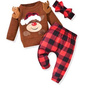 HINTINA Infant Baby Girl Knit Pullover Long Sleeve Sweater Outfits Fall Winter Clothes Clothing Set