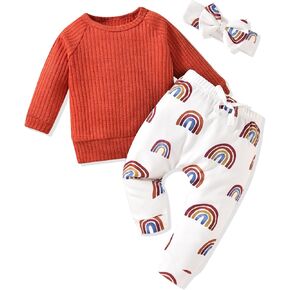 HINTINA Infant Baby Girl Knit Pullover Long Sleeve Sweater Outfits Fall Winter Clothes Clothing Set in Kuwait