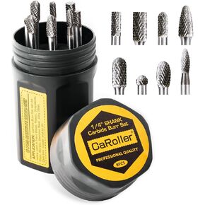 Carbide Burr Set,1/4" Shank,10PC Double Cut Die Grinder RotaryTool | Cutting Burrs Set for Metal and Wood Working Carving, Engraving, Polishing, Grinding with Portable Round Storage Case in Saudi Arabia