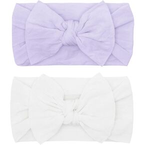Baby Bling Bows - Newborn to Little Baby Girl Bows, 2 Pack Nylon Super Soft Stretchy Knot Toddler Headbands, Perfect Hair Accessories Head Bands for Infant Kids(Pink & White) in Saudi Arabia