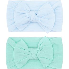 Baby Bling Bows - Newborn to Little Baby Girl Bows, 2 Pack Nylon Super Soft Stretchy Knot Toddler Headbands, Perfect Hair Accessories Head Bands for Infant Kids(Pink & White) in Kuwait