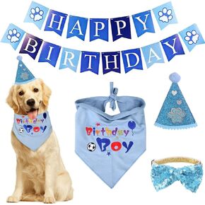 Dog Birthday Bandana with Party Hat Bow Pet Birthday Set Triangle Scarf Supplies Happy Birthday Banner Set for Boy Dogs Puppy in Kuwait