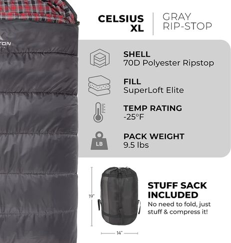 TETON Sports Celsius XL Sleeping Bags - Durable and Warm Sleeping Bag for Adults and Kids– Camping Made Easy….and Warm. Compression Sack Included in Kuwait