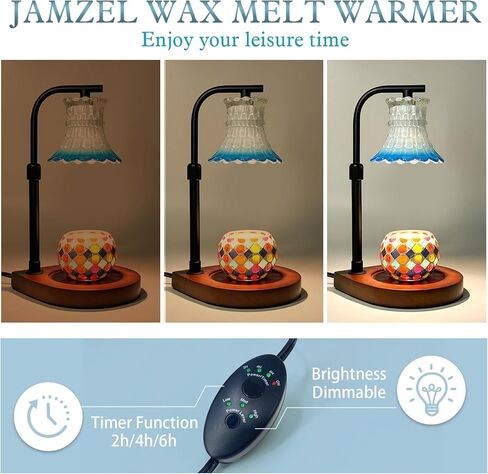 JAMZEL مصباح تدفئة الشموع مع مؤقت، مصابيح شموع كهربائية قابلة للتعتيم، مذيب شموع زجاجي لديكور المنزل كهدية للنساء، متوافق مع شمعة الجرة الصغيرة والكبيرة، يتضمن لمبتين (أسود وأزرق) in Kuwait