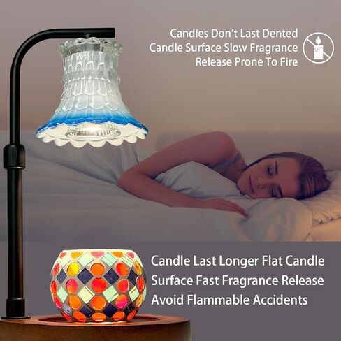 JAMZEL مصباح تدفئة الشموع مع مؤقت، مصابيح شموع كهربائية قابلة للتعتيم، مذيب شموع زجاجي لديكور المنزل كهدية للنساء، متوافق مع شمعة الجرة الصغيرة والكبيرة، يتضمن لمبتين (أسود وأزرق) in Kuwait