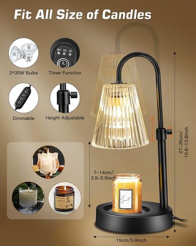 مصباح تدفئة الشموع من أنبرو مع لمبتين، مصباح تدفئة الشموع الكهربائية مع مؤقت، ذوبان الشمع القابل للتعديل للارتفاع للشموع المعطرة، حامل الشموع المعطرة لجميع أحجام شموع الجرة in Kuwait