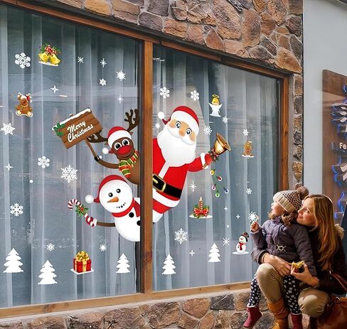 مجموعة 160 قطعة من زينة الكريسماس ورقائق الثلج وملصقات النوافذ، 8 أوراق زينة عجائب الشتاء لملصقات الكريسماس، وديكورات حفلات الكريسماس لملصق الحفلات الداخلية in Kuwait