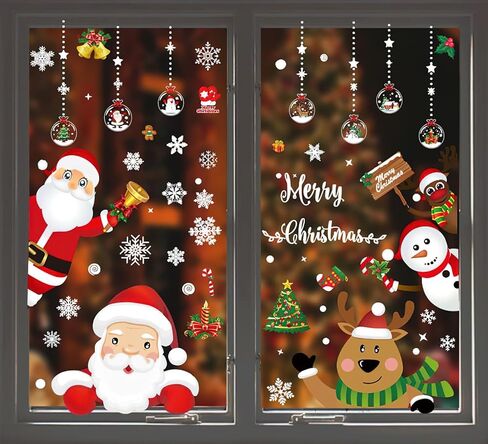 مجموعة 160 قطعة من زينة الكريسماس ورقائق الثلج وملصقات النوافذ، 8 أوراق زينة عجائب الشتاء لملصقات الكريسماس، وديكورات حفلات الكريسماس لملصق الحفلات الداخلية in Kuwait