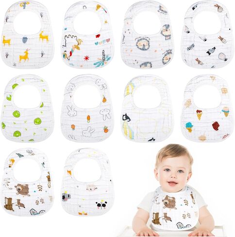 فو يامب 10 قطع من مرايل الموسلين للاطفال الاولاد والبنات، 100% قطن الموسلين الماص بطبقات ناعمة، 8 طبقات من الموسلين لتسنين الرضع واللعاب in Kuwait