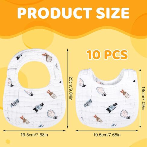 فو يامب 10 قطع من مرايل الموسلين للاطفال الاولاد والبنات، 100% قطن الموسلين الماص بطبقات ناعمة، 8 طبقات من الموسلين لتسنين الرضع واللعاب in Kuwait