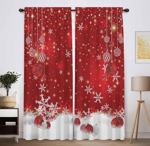 Funnytree Red Christmas Window Curtain Kids Winter Xmas Glitter Bokeh Print Curtains Home Decor Rod Pocket Darkening Blackout Drapes for Bedroom Living Room 82 in x 84 in in Saudi Arabia