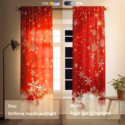 Funnytree Red Christmas Window Curtain Kids Winter Xmas Glitter Bokeh Print Curtains Home Decor Rod Pocket Darkening Blackout Drapes for Bedroom Living Room 82 in x 84 in in Saudi Arabia