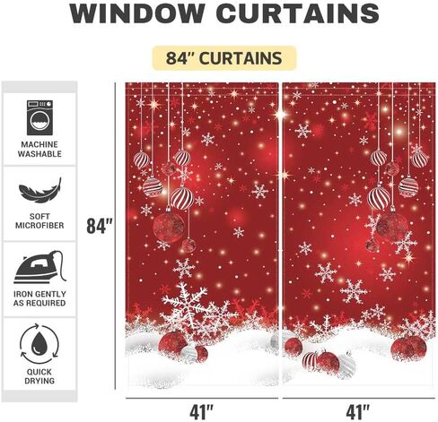 Funnytree Red Christmas Window Curtain Kids Winter Xmas Glitter Bokeh Print Curtains Home Decor Rod Pocket Darkening Blackout Drapes for Bedroom Living Room 82 in x 84 in in Saudi Arabia