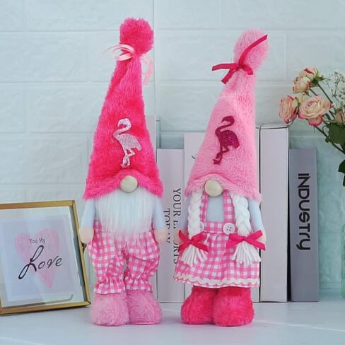 Flamingo Gnomes, Summer Gnomes Decor, Beach Tropical Decor Tomte Plush Handmade Scandinavian Nisse Elf Dwarf Home Household Farmhouse Kitchen Tiered Tray Decorations in Kuwait