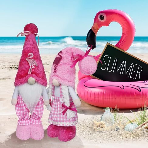 Flamingo Gnomes, Summer Gnomes Decor, Beach Tropical Decor Tomte Plush Handmade Scandinavian Nisse Elf Dwarf Home Household Farmhouse Kitchen Tiered Tray Decorations in Kuwait