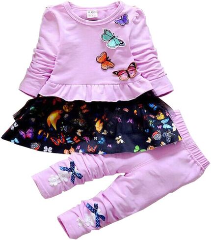 Yao Infant Little Baby Girls Clothing Set 2 Pieces Set Long Sleeve T Shirt and Skirt Pants in Saudi Arabia