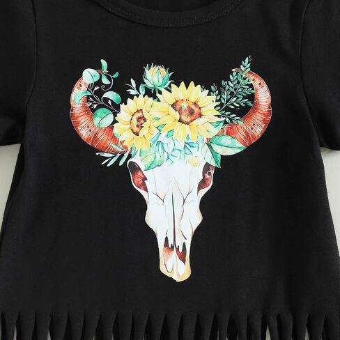 fhutpw Toddler Kids Baby Girl Outfit Cow Print Short Sleeve T-Shirt Top+Cartoon Flared Pants Set Western Girls Clothes in Kuwait